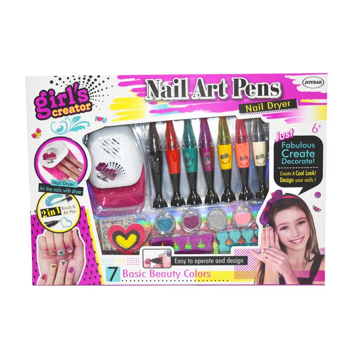 Kids Nail Art Pen Set with Dryer – 7 Colors for wholesale by tokiplay