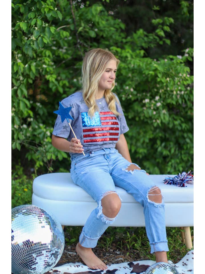 Shop Southern Belle - Wholesale T-Shirt - Women's - USA Flag Patriotic 4th of July Short Sleeve1