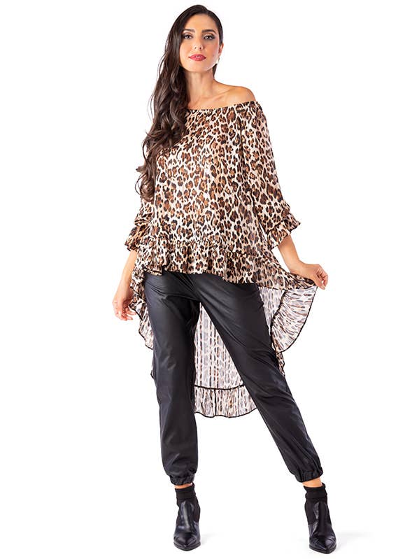Striped chiffon tunic with animal print for wholesale by ZUMBI Fashion Store