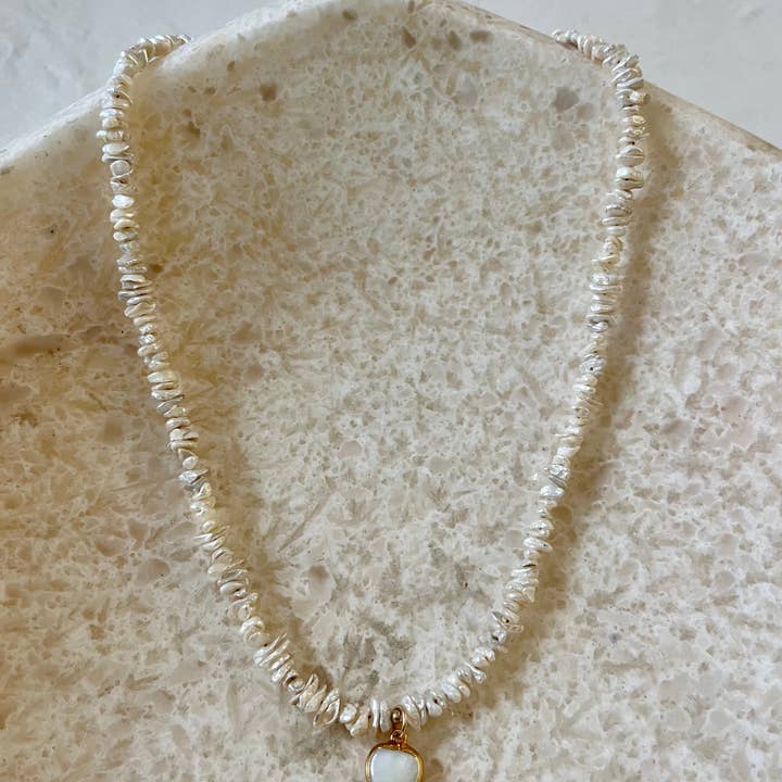 Amorz Pearl and Gold Filled Mother of Pearl Heart Necklace for wholesale by House of Olia