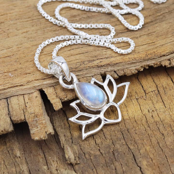 Jay Jools - Wholesale Pendant/Charm Necklace - Rainbow Moonstone Lotus Pendant: 925 Sterling Silver Jewelry7
