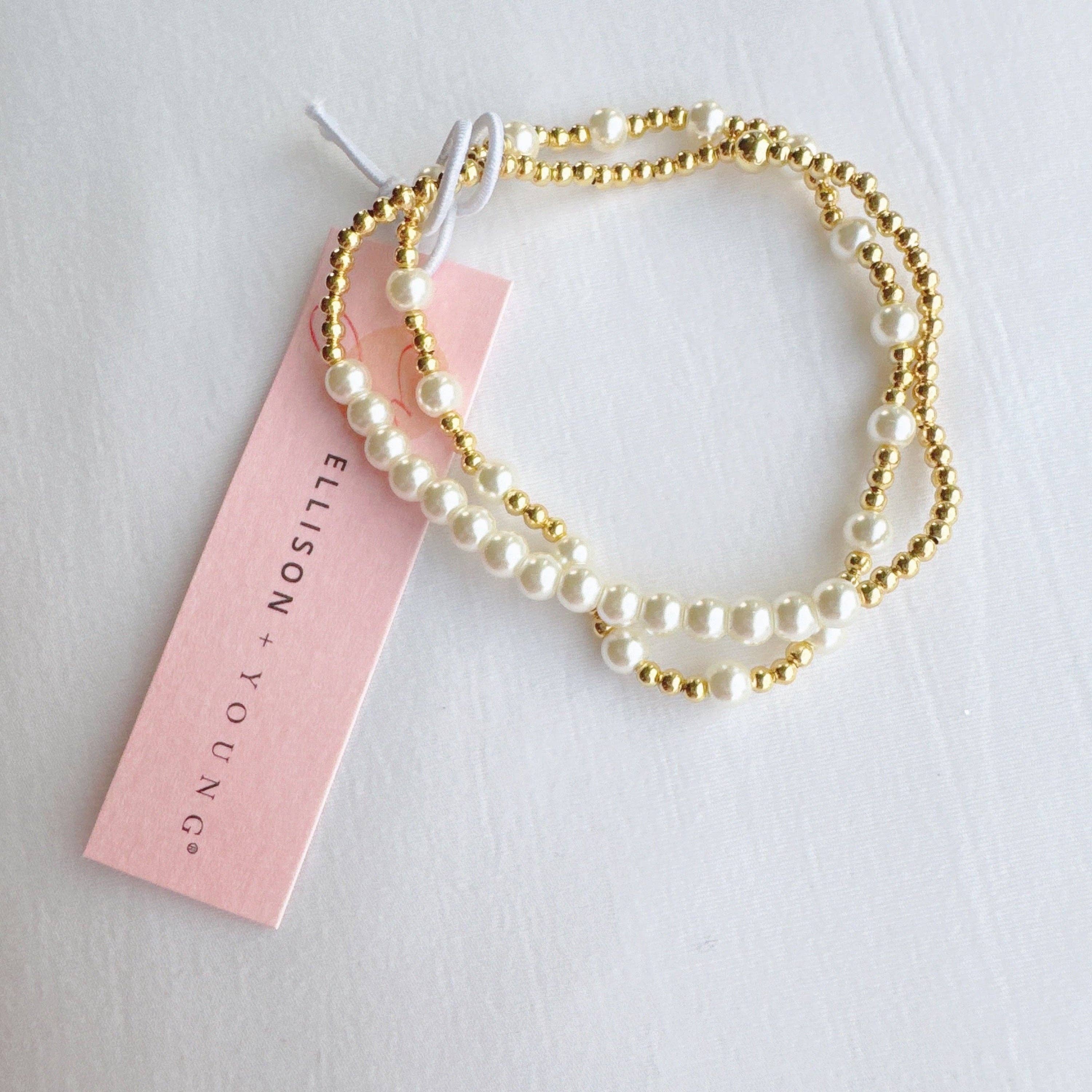 Ellison+Young - Wholesale Jewelry Set - Pearls And Gold Stretch Bracelet Set Of 22