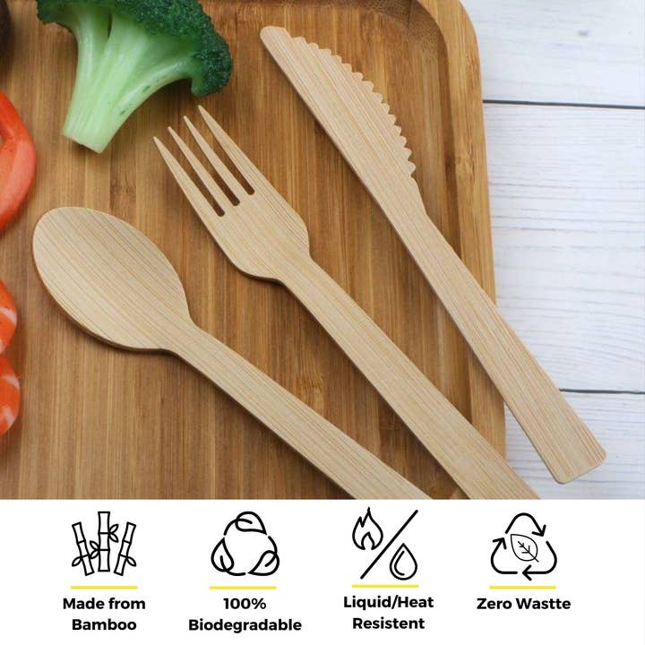 Holy City Straw Company - Wholesale Disposable Servingware Set - Disposable Wrapped Bamboo Cutlery Sets | 100ct.5