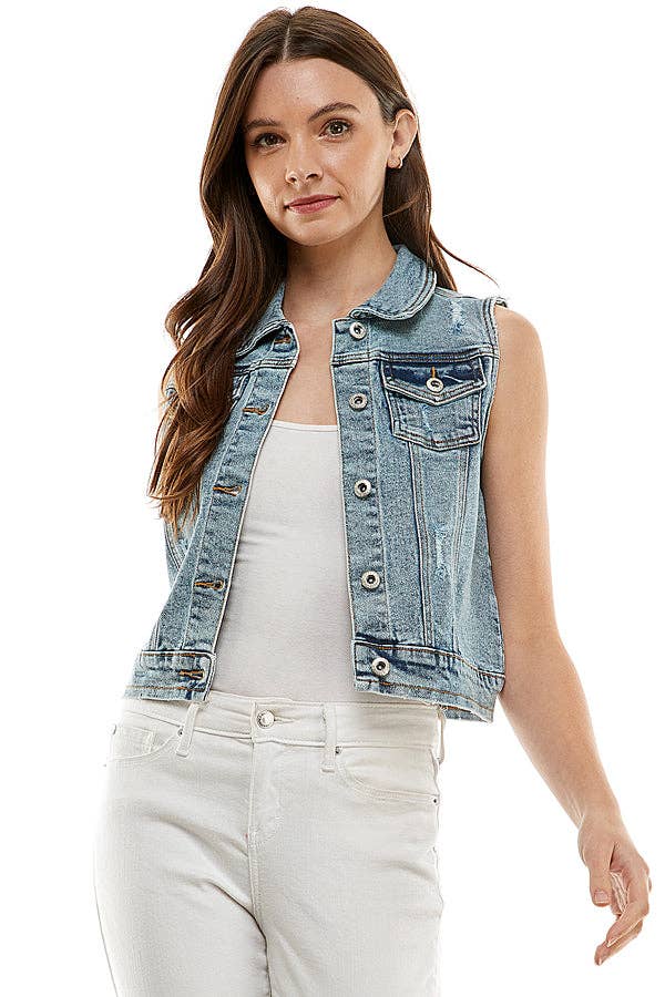 BLUE AGE - Wholesale Outerwear Vest - Women's - Ladies  Distressed  Denim Vest2