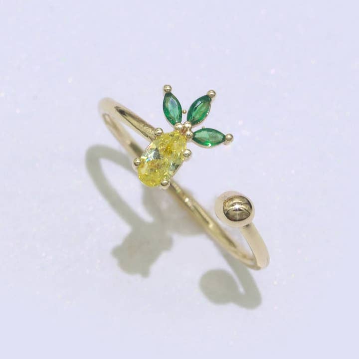 Dainty Pineapple ring, Gold Mini Fruit Ring, Dainty Stackable Rings, Open Adjustable Ring Crystal Tropical Fruits Ring O-452 for wholesale by Aim Eternal