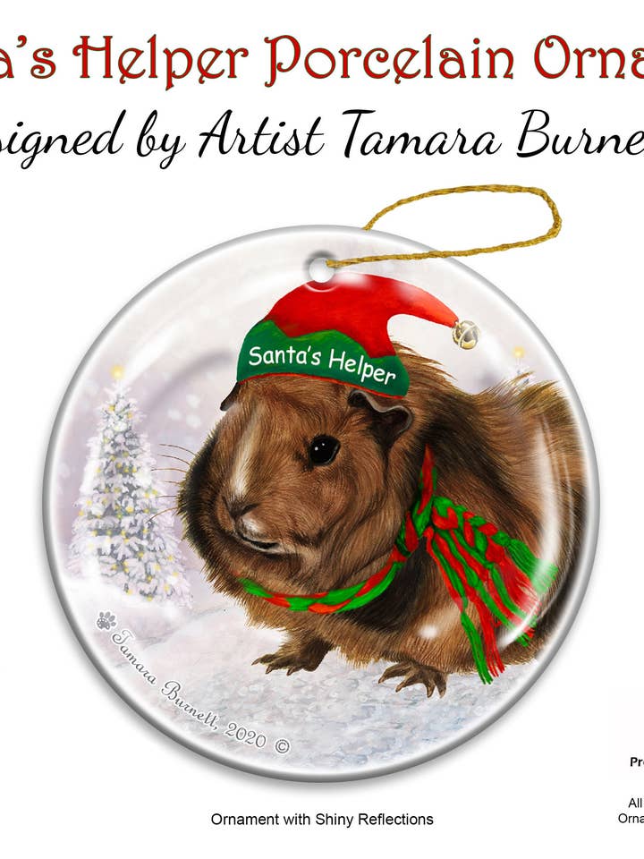 Guinea Pig Abyssinian Santa's Helper Christmas Ornament for wholesale by Pet Gifts USA, LLC