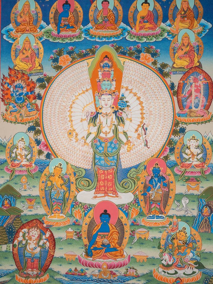 Thangka de Chenrezig de Mil Brazos Pintado a Mano para venta al por mayor de Lucky Thanka