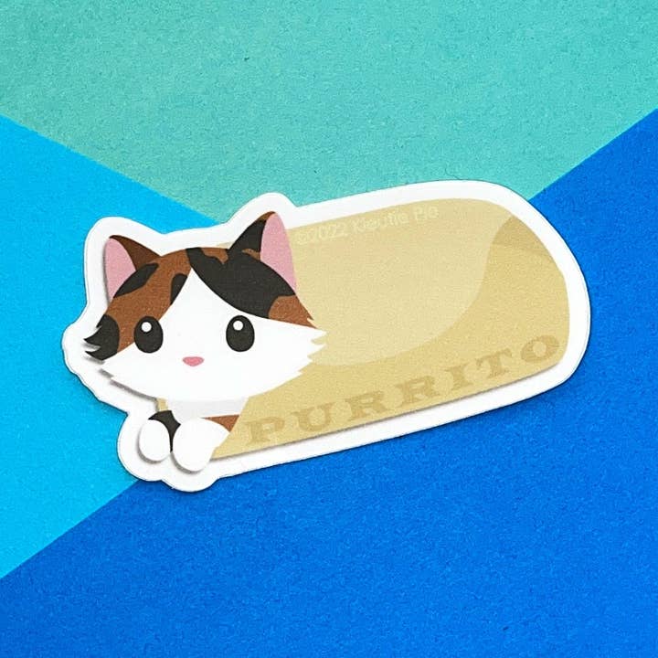 Calico Purrito - Durable Weatherproof Die Cut Matte Vinyl Sticker - car, water bottle, laptop for wholesale by Kieutie Pie