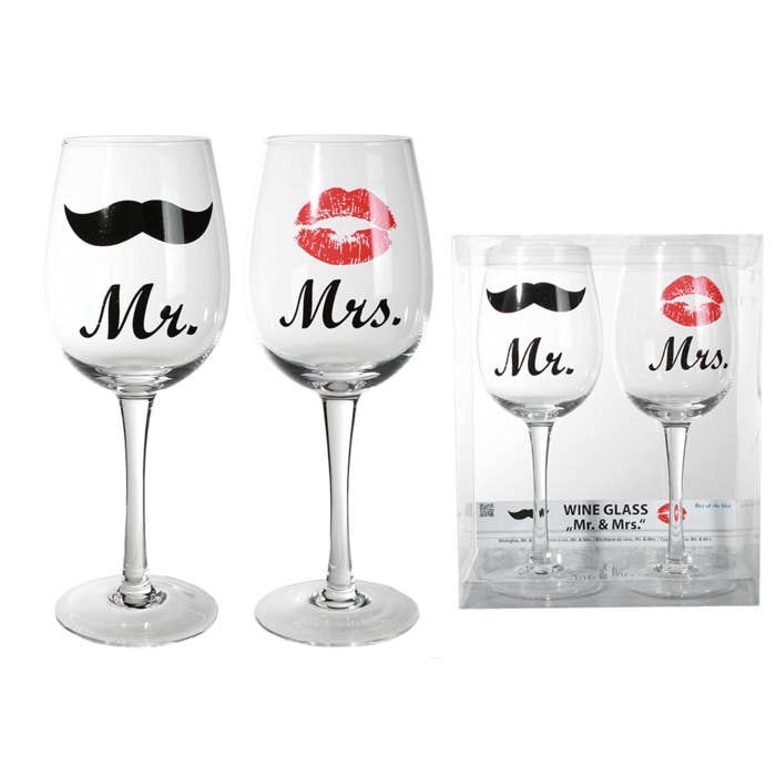 Wine glass with Kiss and Moustache decor for, for wholesale by Out of the blue KG
