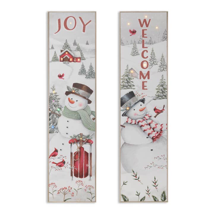 Gerson Christmas 47.2"H B/O Lighted Wood Snowman Porch Sign for wholesale by The Gerson Companies