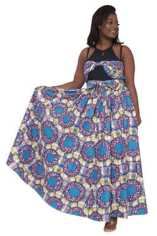 Advance Apparels - Wholesale Skirt - Women's - Plaid African Print Long Maxi Skirt Elastic Waist 16317-88