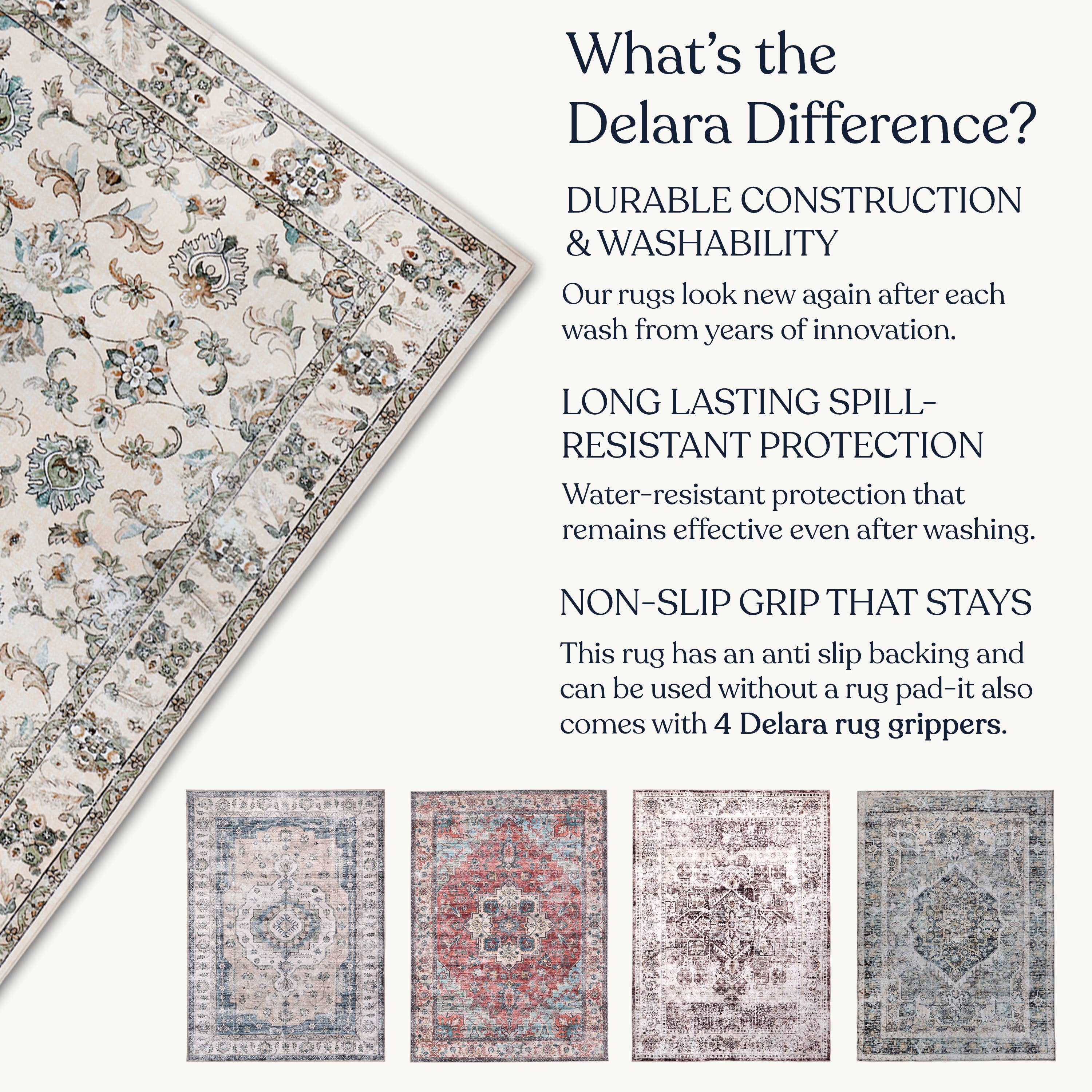 Delara – wholesale Matta – Elfenbensblomma maskintvättbar matta3