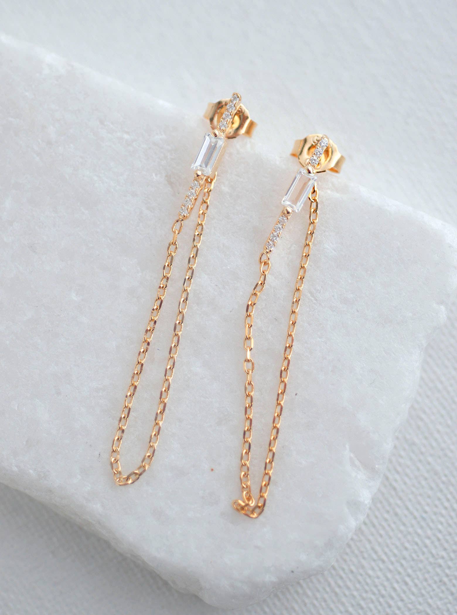 FELIX Z DESIGNS - Wholesale Dangle Earrings - CZ Bar with Baguette CZ Thread Earrings2