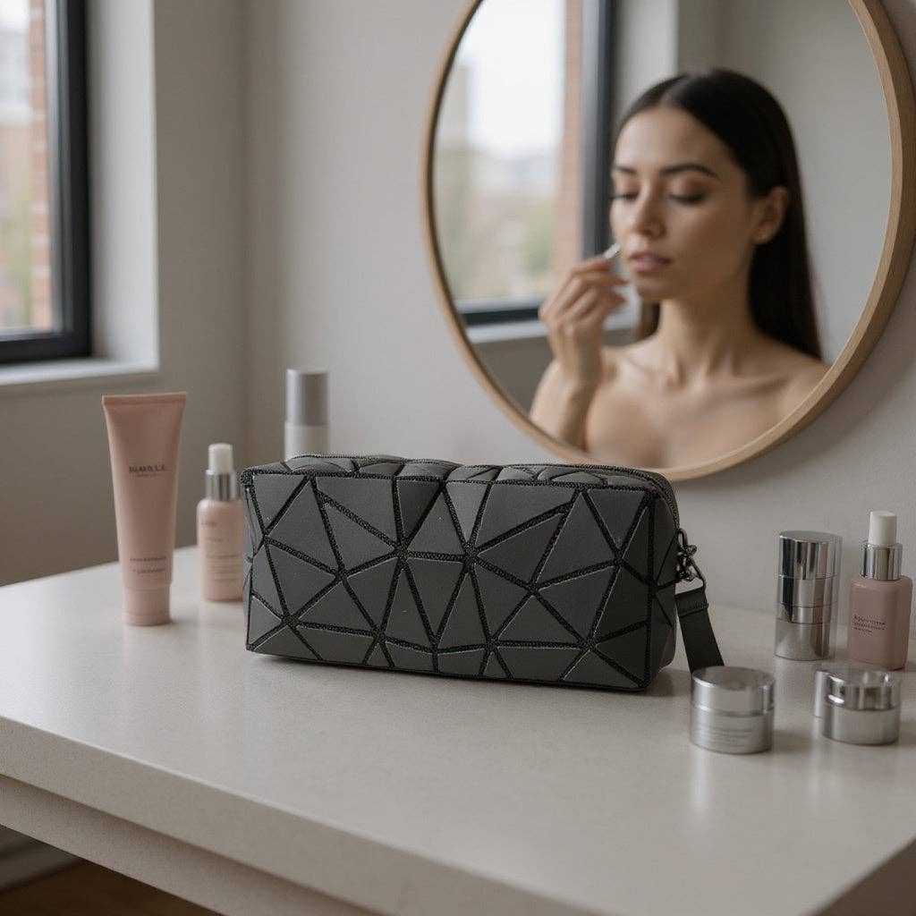 ASSORTED Geometric Triangle Pattern Makeup Pouch JB5526-14. (12PC) for wholesale on Faire6