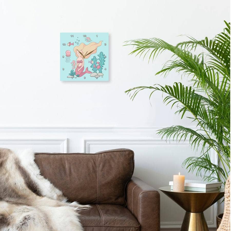 3dRose - Wholesale Wall Clock - 3dRose, Ocean Underwater Mermaid and Animal Illustration for Kids, Wall Clock1