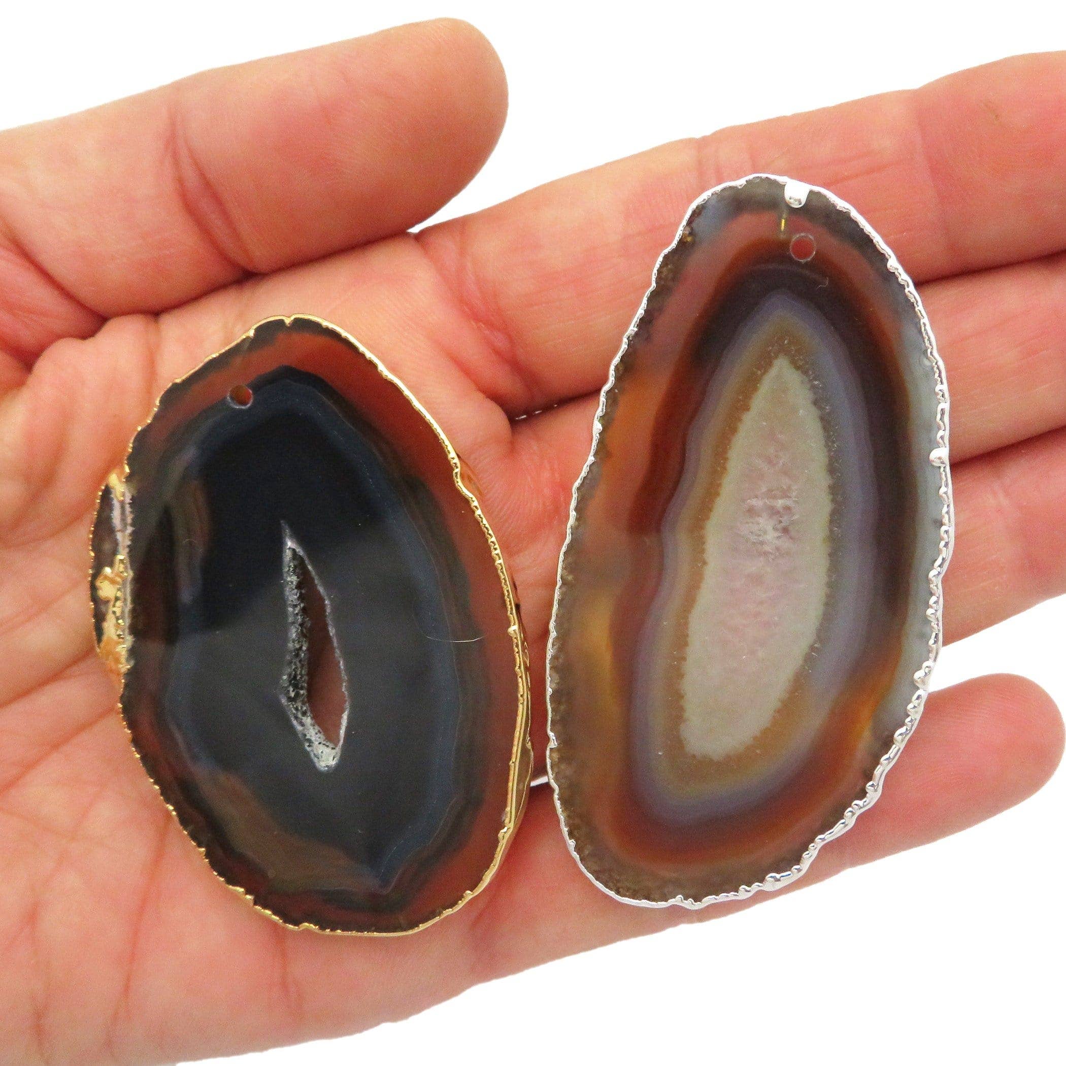 Rock Paradise – wholesale Spiritual stone/crystal – Crystal Agate Slice Plated Edge Top Drilled  (3BROWNSHELF)8
