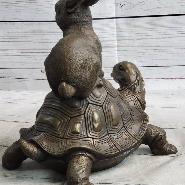 Bronzhaus - Wholesale Sculpture - Tortoise and the Hare Aesop Fable Bronze Sculpture Figurine Statue Collectible Decor Signed Original Art