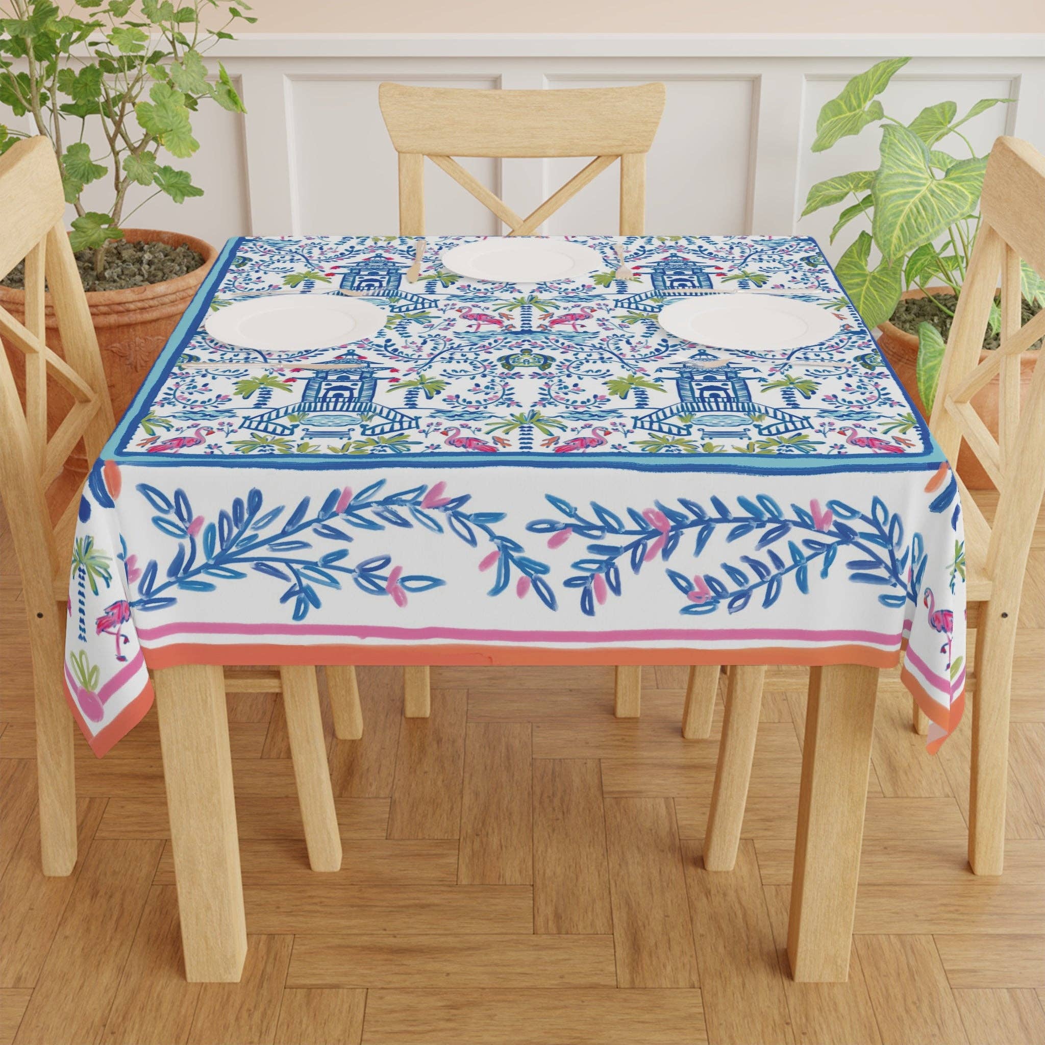 Britt Mills Design - Wholesale Tablecloth - Colorful Chinoiserie II Square Tablecloth3