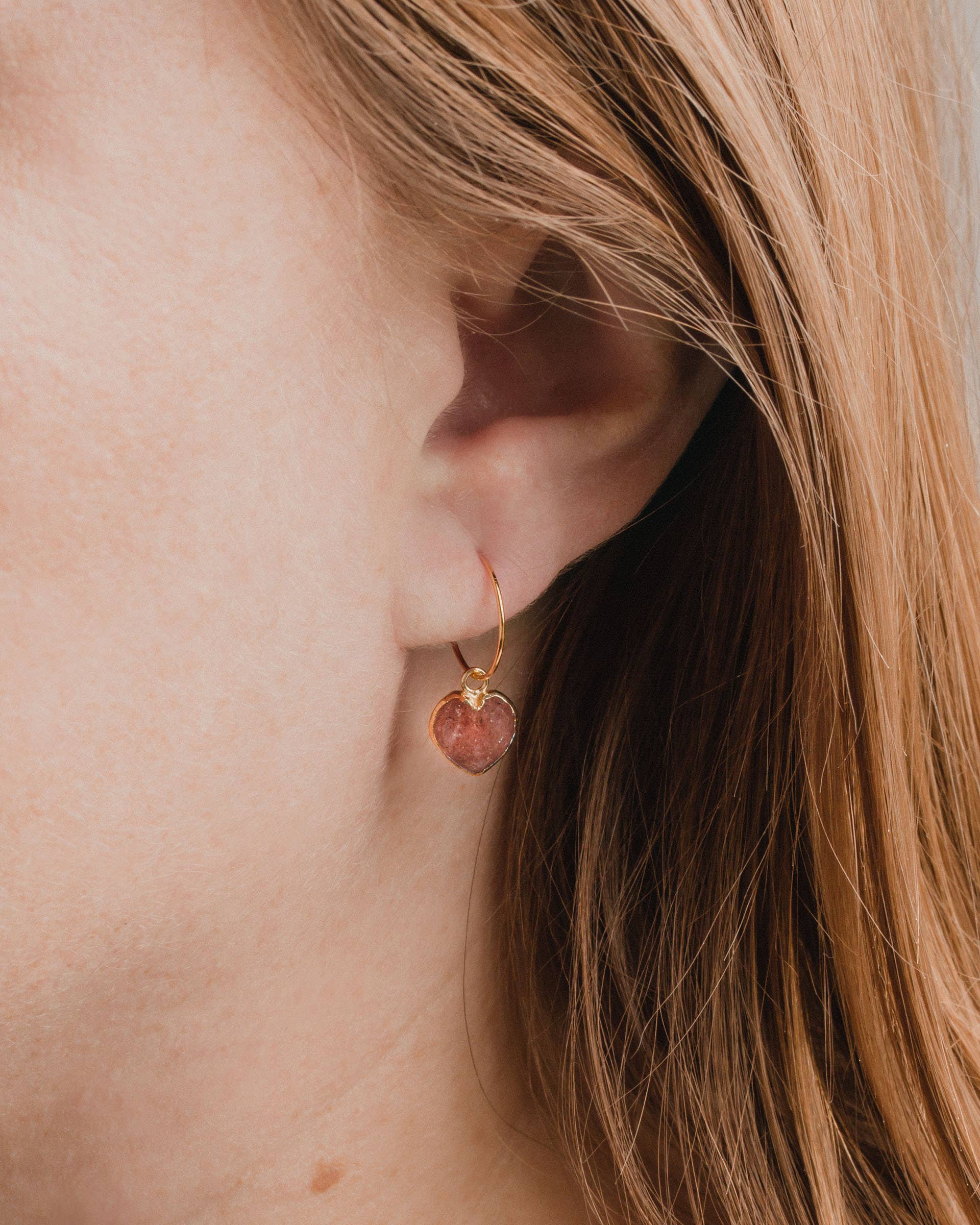 Luna Norte - Wholesale Hoop Earrings - Conversation Heart Mini Hoop Earrings - Strawberry Quartz2