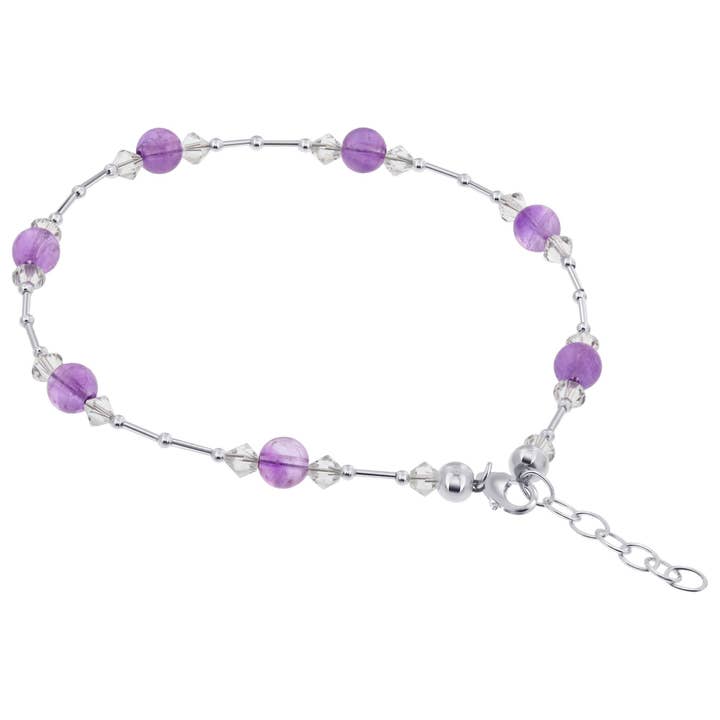 Cavigliera in argento sterling .925 9-10,5" con pietra occhio di gatto e cristallo austriaco, catena regolabile per donna. per la vendita all'ingrosso da parte di Gem Avenue Wholesale