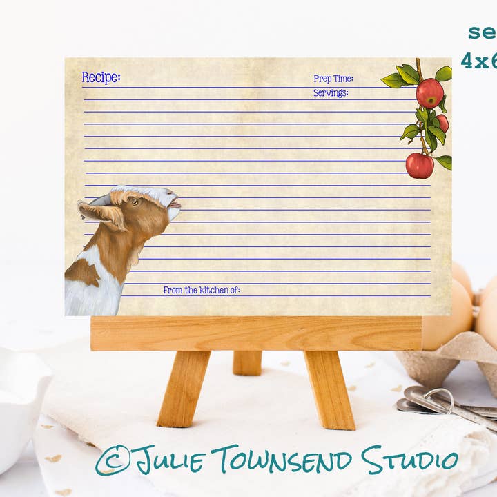 Recipe Cards - Set of 12 Cute Goat Recipe Cards - 117 for wholesale by Julie Townsend Studio
