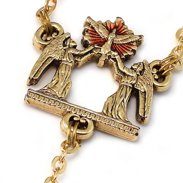 Ghirelli UsA Inc - Wholesale Prayer Beads Necklace - Holy Spirit Faceted Red Glass and Gold Rosary
