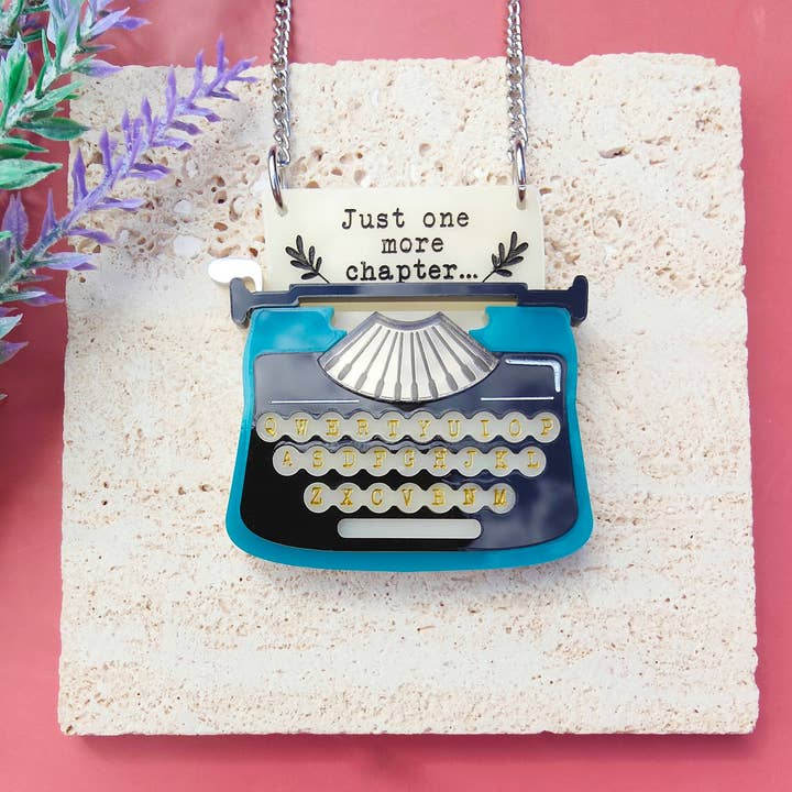 Just One More Chapter typewriter necklace for wholesale by Folk and Fortune