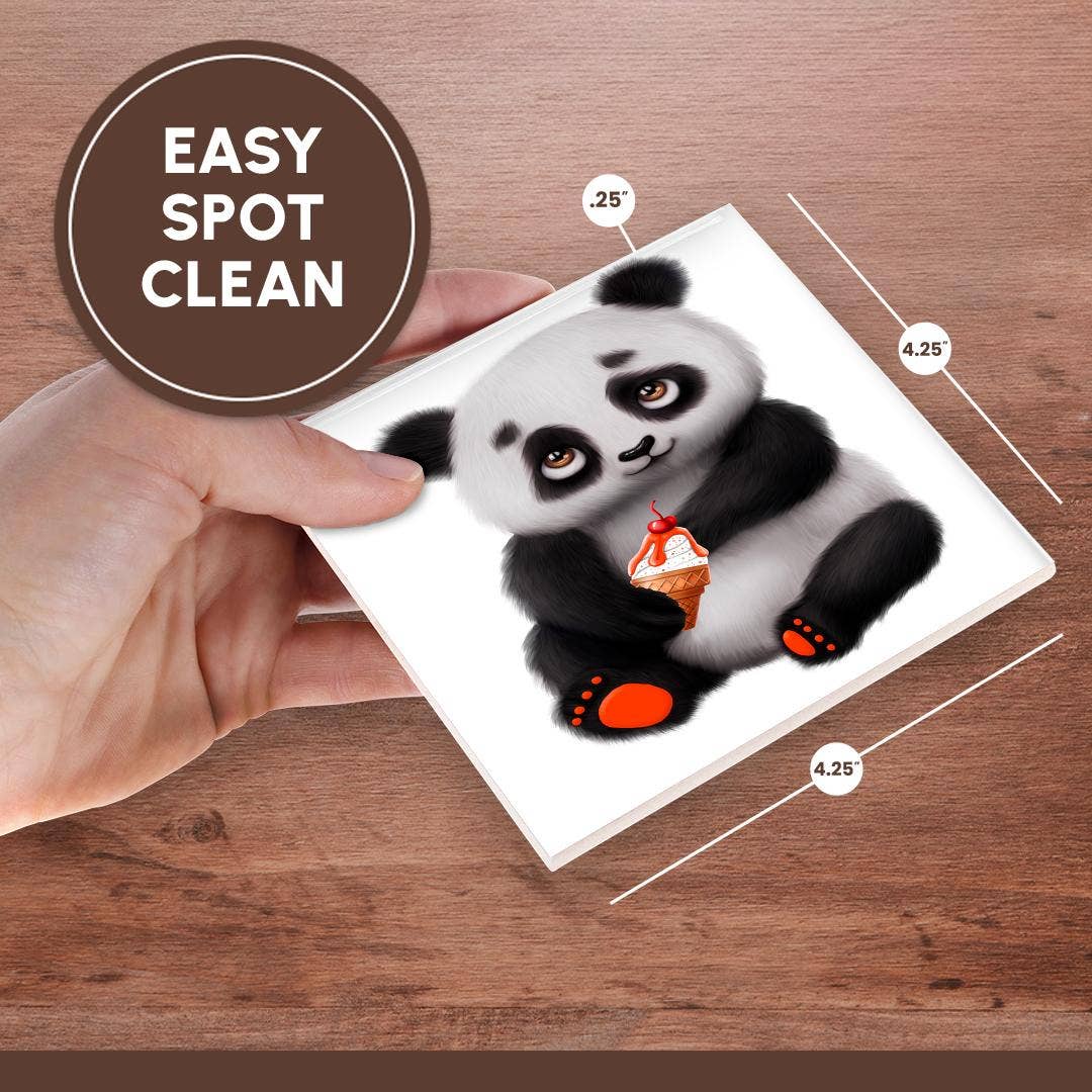 3dRose - Vente Sous-verre - 3dRose, Illustration mignonne d'un panda noir et blanc avec un cornet de glace, Dessous de verre6