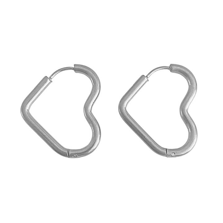 Stainless steel heart-shaped earrings - silver for wholesale by Saint Clairmont