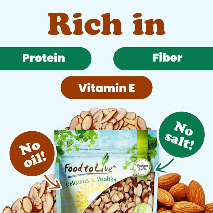 Food To Live - Wholesale Nuts - Dry Roasted Natural Sliced Almonds – Unblanched Nuts, Oven Toasted, Unsalted, No Oil Added, Perfect for Cooking, Baking and Snacking, Vegan, Kosher, Bulk – by Food to Live5