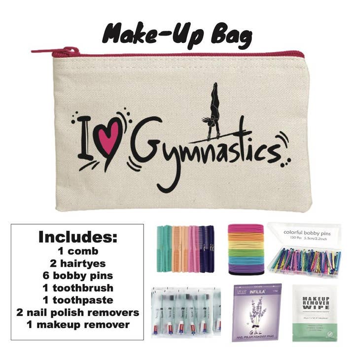 Foxy's Leotards - Wholesale Makeup/Cosmetic Bag - Foxy's Gymnastics Makeup Bag Set - Complete with Accessories! Nail Your Look!