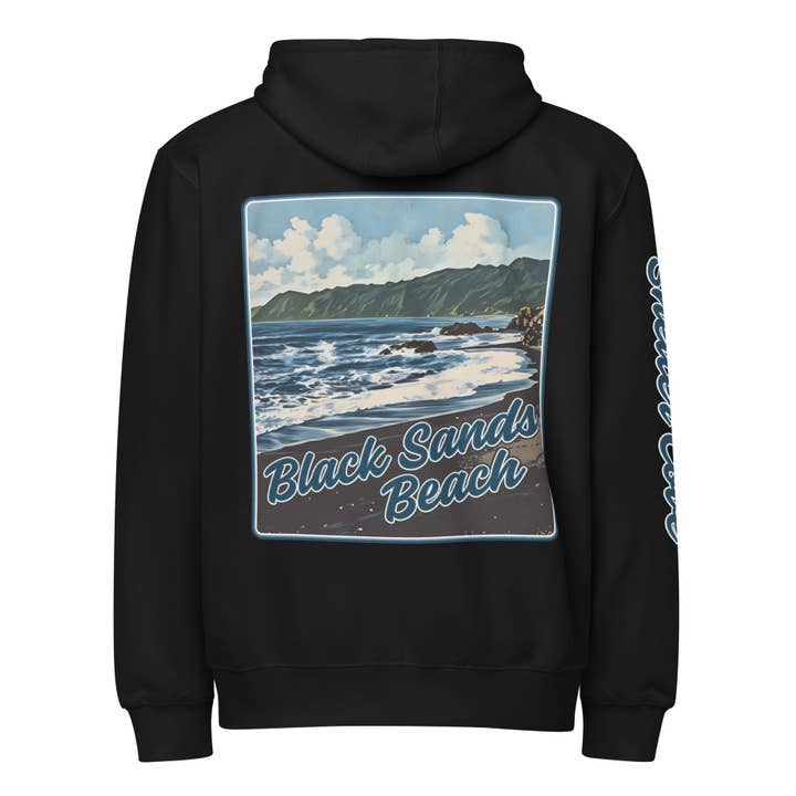Felpa con cappuccio a zip intera premium Black Sands Beach Shelter Cove per la vendita all'ingrosso da parte di Humboldt Lost Coast Hoods