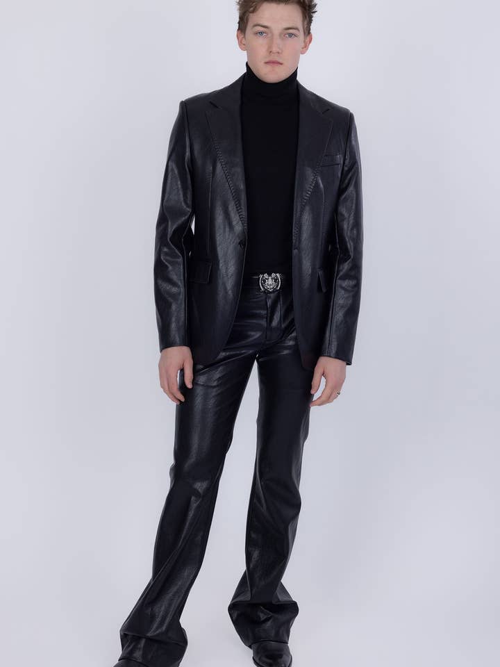 BARABAS - Wholesale Suit Set - Men's - Men's Faux Leather Notch Lapel Suit 5SU41