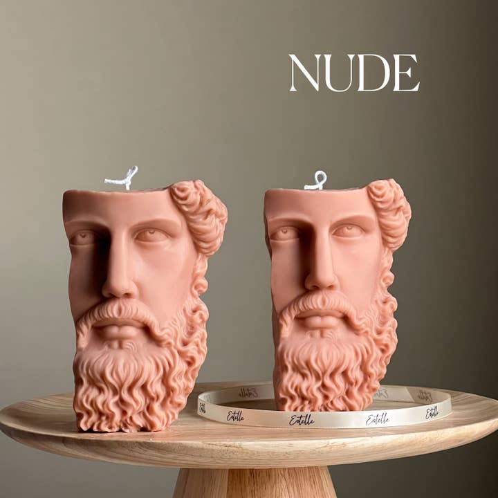Estelle Studio - Venta al por mayor Velas de diseño llamativo - Vela de Media Cabeza de Estatua Griega| Vela de Busto de Zeus| Vela Escultural de Pilar de Soja| Vela de Busto de Hombre| Decoración Estética| Vela de Estatua| Vela Única3