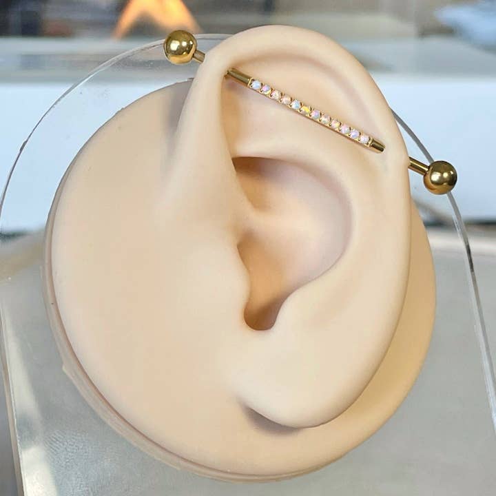 Elara Body Jewelry - Wholesale Single Earring - Opal Gold Titanium Industrial Piercing Jewelry (14G | 38mm | Titanium | Multiple Color Options)
