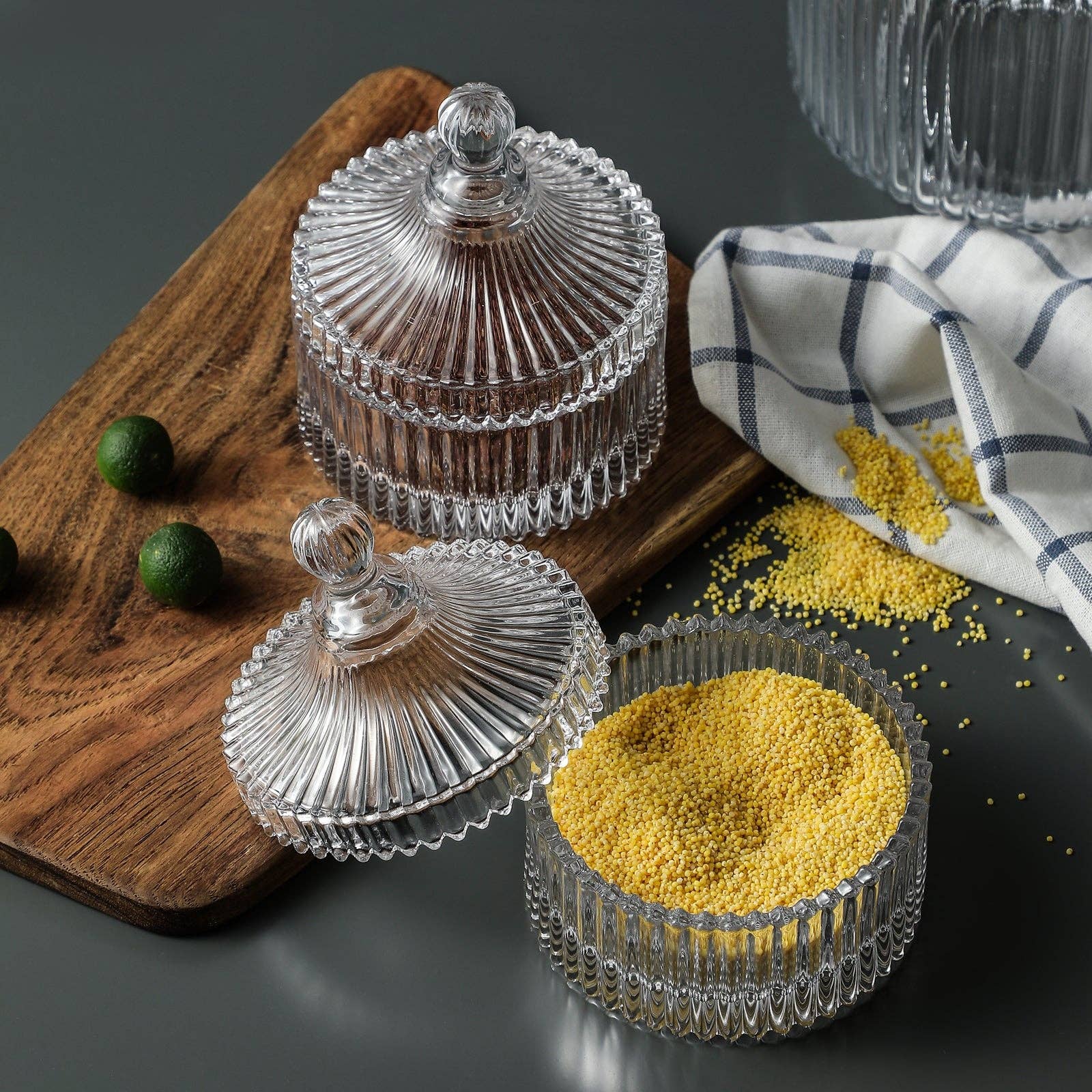 Everest Global - Wholesale Apothecary Jar - Crystal Clear Castle Glass Candy Jar with Lid set of 26