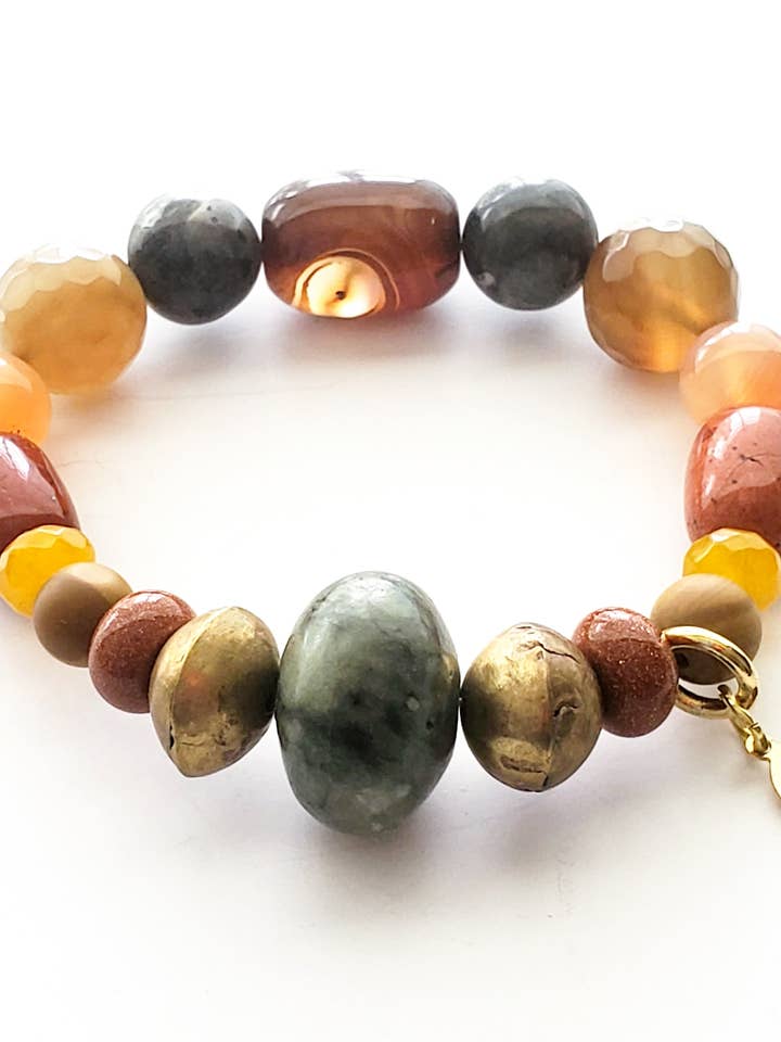 Melange Mixed Stones & African Brass Beaded Bracelet for wholesale by Solluna Stones
