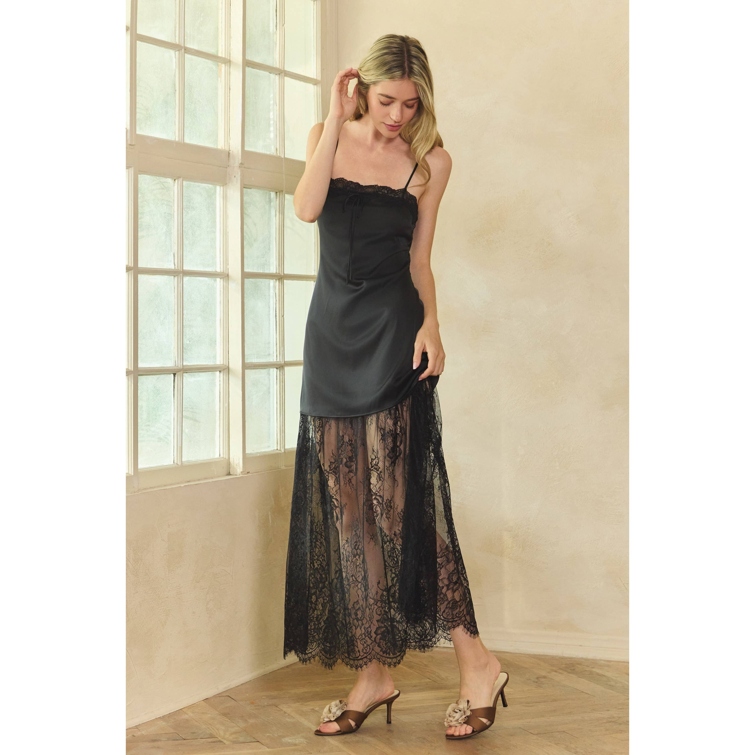 Honey Mango - Wholesale Dress - Women's - Lace Trim Satin Maxi Slip Dress13