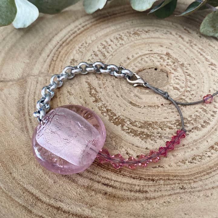 Damenarmband Murano-Perle rosa Swarovski-Kristall für den Großhandel von Atypiquement