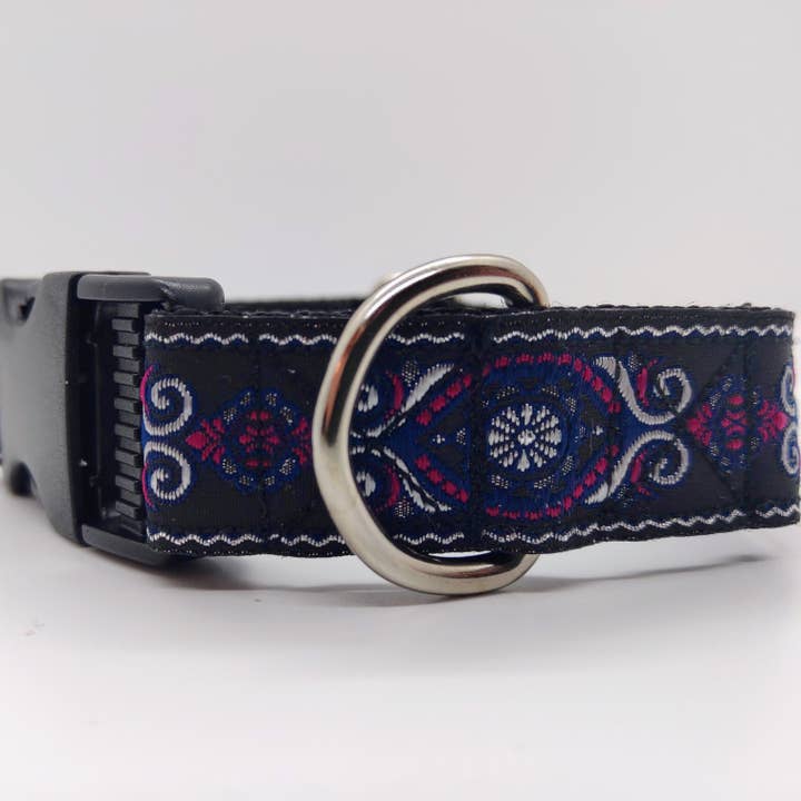 Navy, Silver and Raspberry Purple Scroll with Flower for wholesale by Collars for Kings