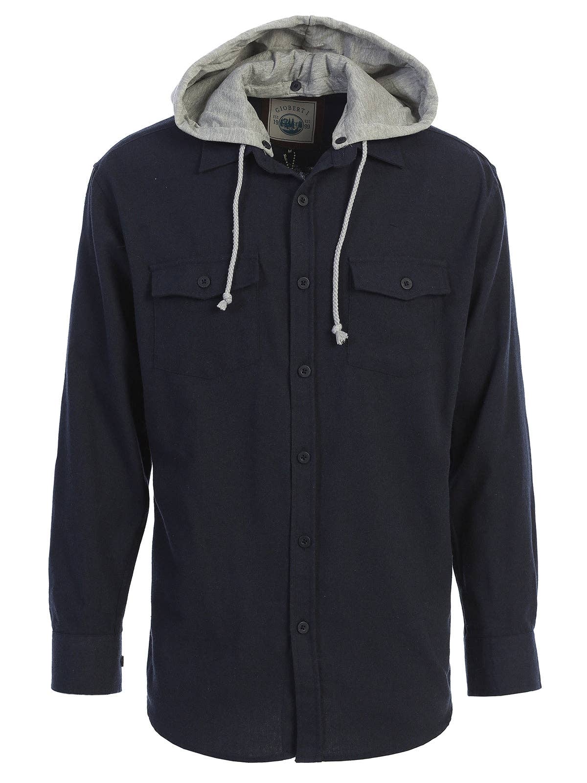 b-one inc – wholesale Skjortor – Herr – Casual flanellskjorta med knapp för män med avtagbar hoodie GB-LS92H12