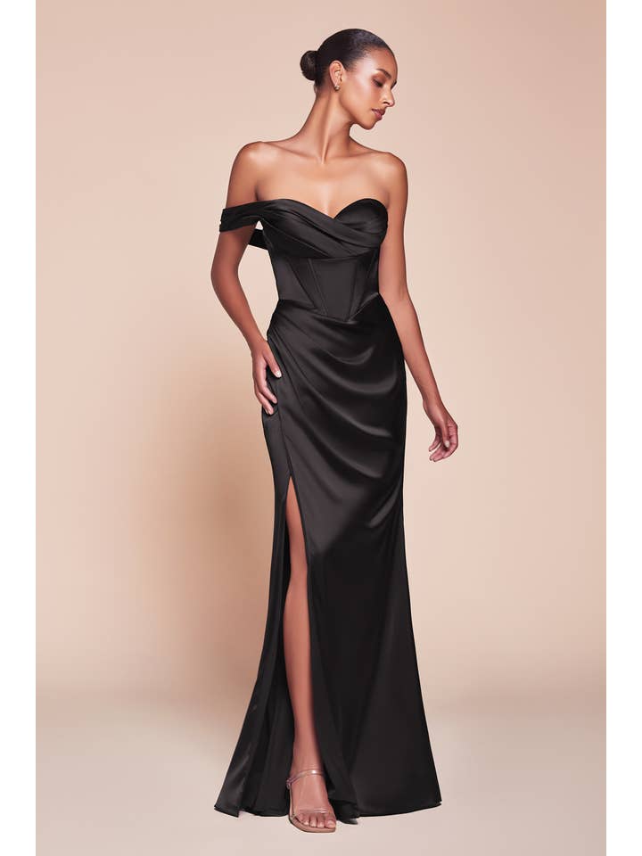 Ladivine by Cinderella Divine – wholesale Dress – Women's – ONE SHOULDER SATIN CORSET GOWN