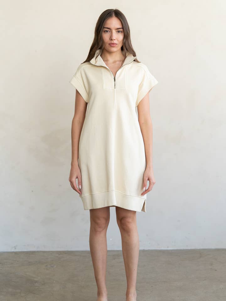 QUARTER ZIP COLLAR SWEATSHIRT DRESS for wholesale by ELLE GREY