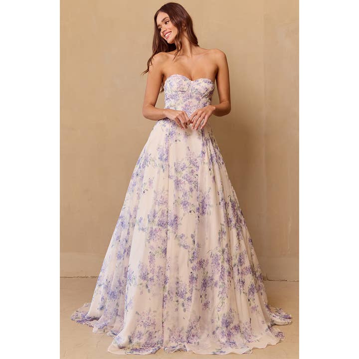 Strapless Watercolor Floral Print Dress for wholesale by Babyfox Apparel