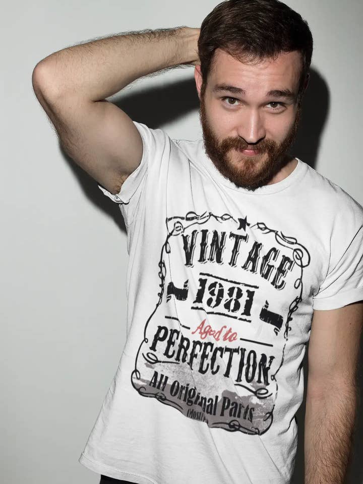 Camiseta vintage de 1981 Aged to Perfection para hombre, blanca, regalo de cumpleaños 00488 para venta al por mayor de ULTRABASIC