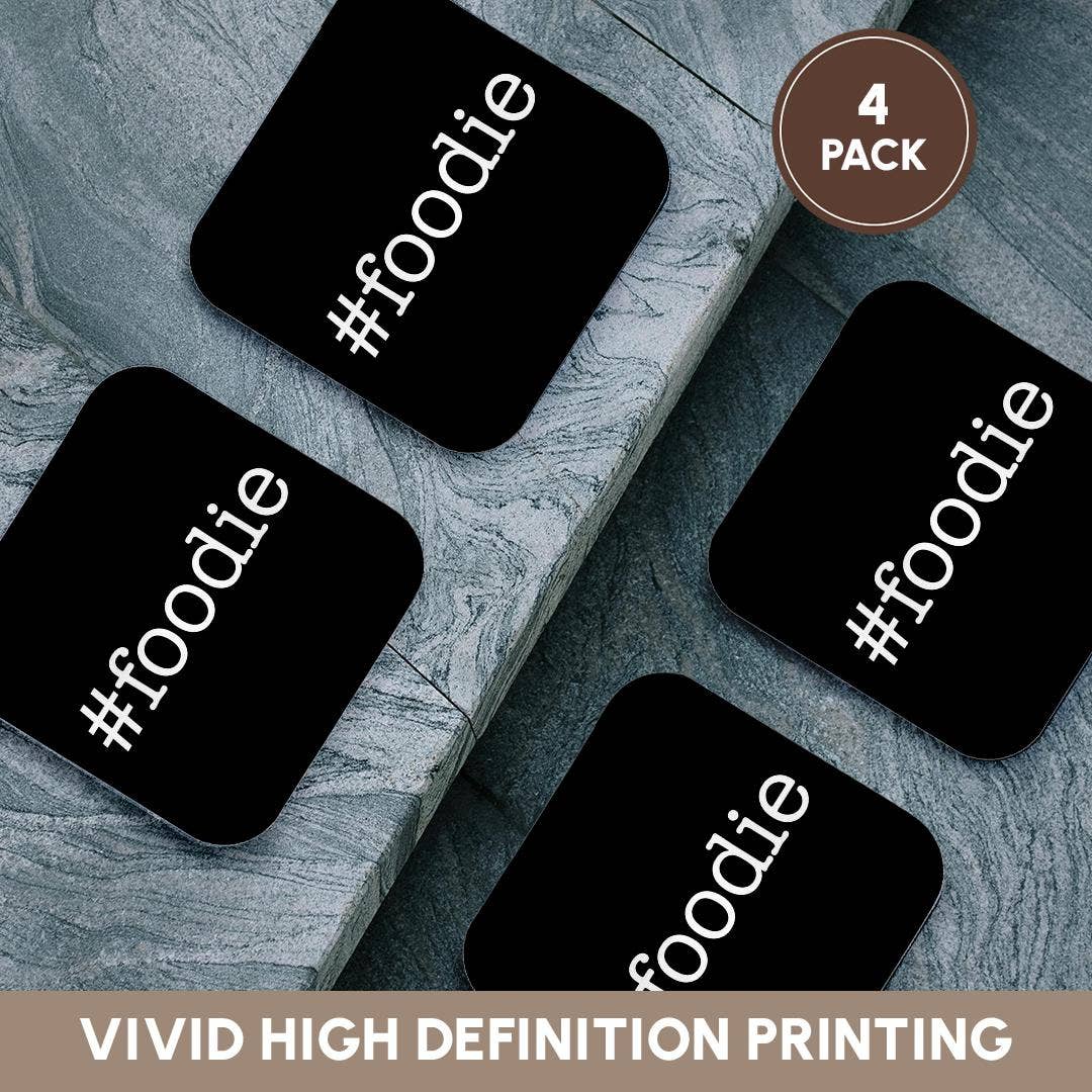 3dRose - Wholesale Onderzetters - 3dRose, #foodie. Witte letters op zwarte achtergrond., Onderzetter12