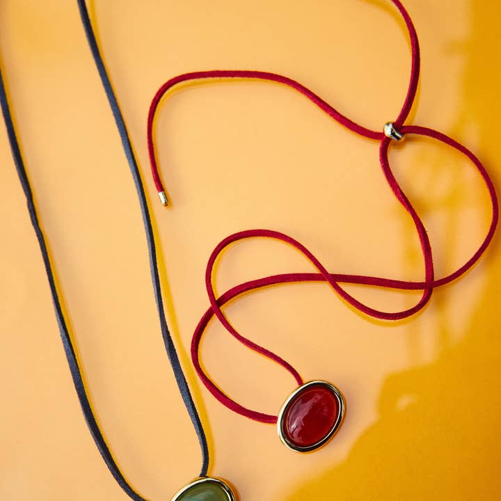 Luv AJ - Wholesale Pendant/Charm Necklace - Sunset Stone Cord Necklace- Red5