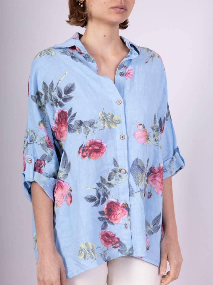 LINEN & COTTON HOUSE – wholesale Tröja med knappar – Dam – TUNIKA I 100% LINNE 5235 BLOMMOR