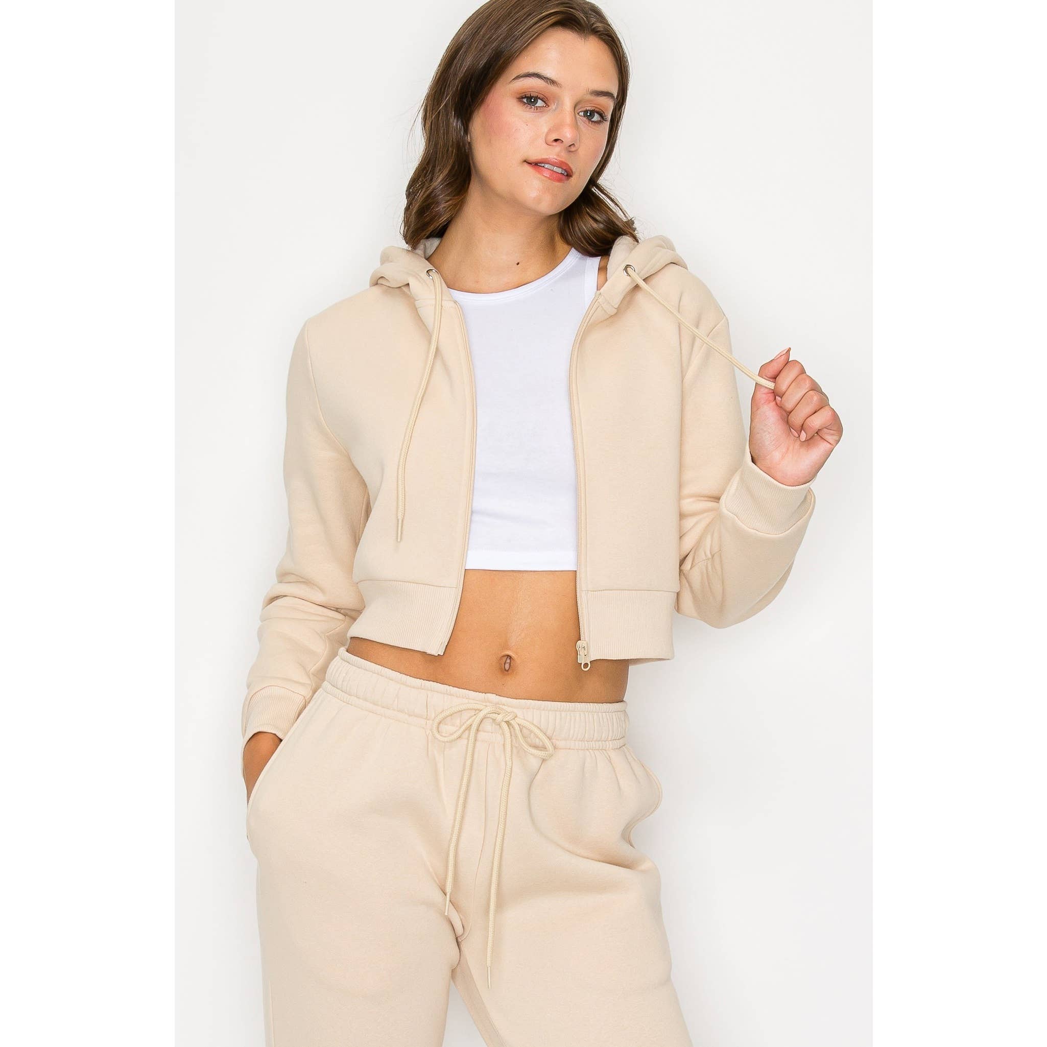 UP CLOTHING - Wholesale Hoodie - Women's - Cropped Fleece Zip Up Hoodie Jacket7