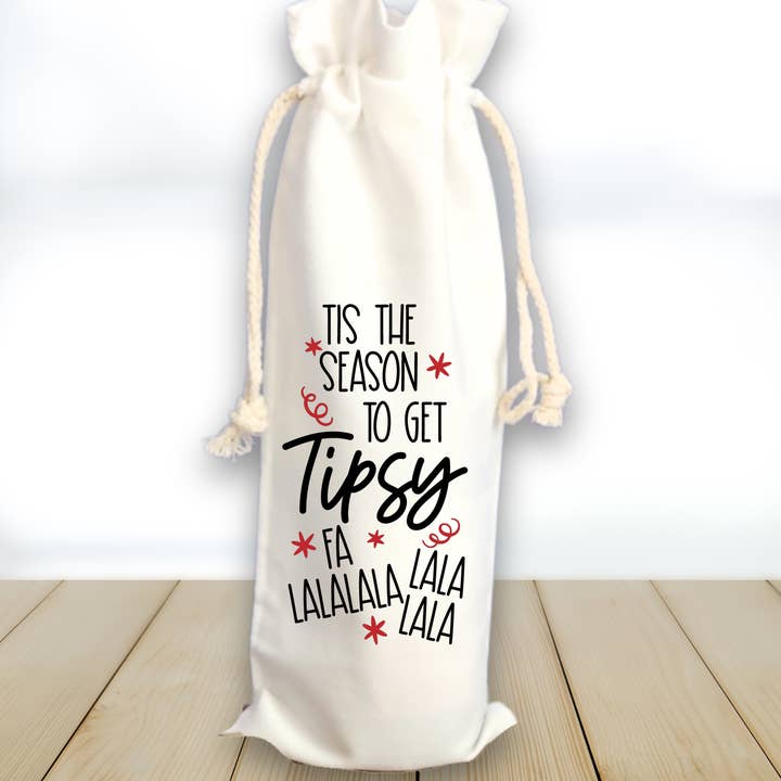 Sac à vin de Noël, sac à vin tipsy, sac-cadeau amusant, blanc pour la vente par Colorful Creek Studio